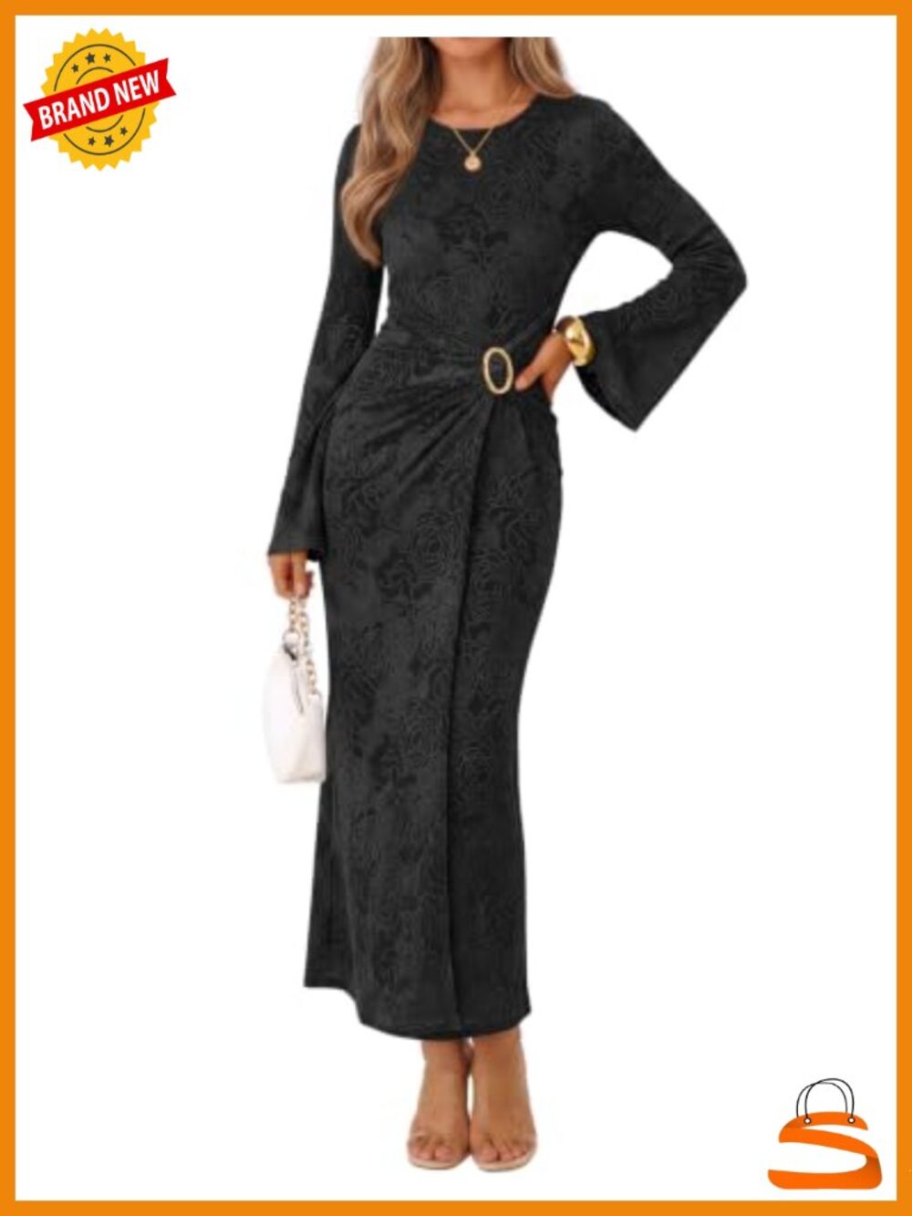 Long Sleeve Faux Wrap Maxi Dress Jacquard Cocktail Wedding Guest